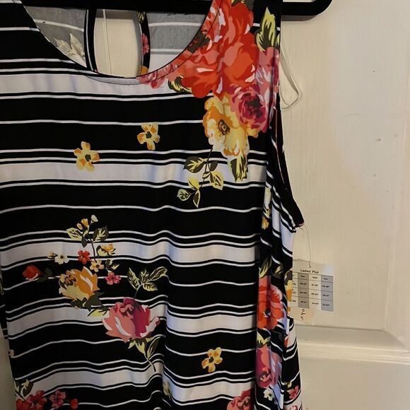 Women’s Stripe Floral Sleeveless Soft Swing Midi Dress NWT - Picture 3 of 6